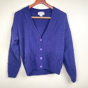 Vintage Womens Cardigan Sz L Cable Knit Indie Grunge Whimsigoth Thick Retro Boho